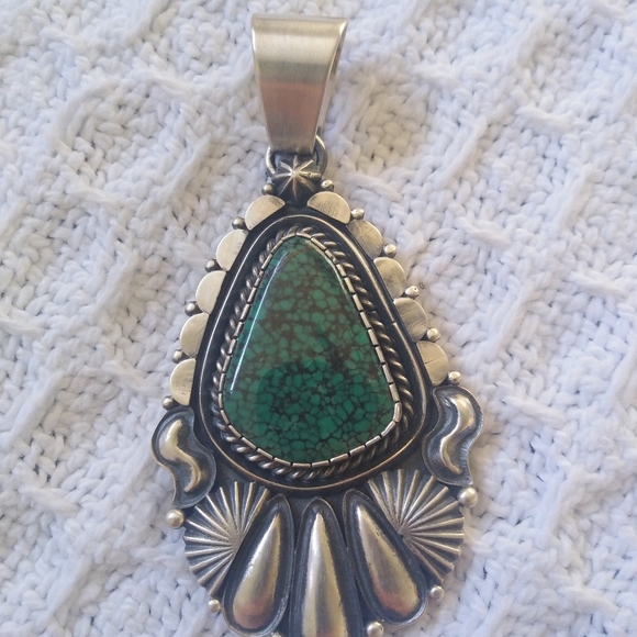 Large OOAK Turquoise Navajo Native pendant signed - Picture 2 of 3